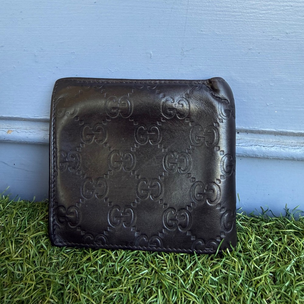 Gucci Guccissima Black Leather Bifold Wallet with Coin Pocket Made in Italy